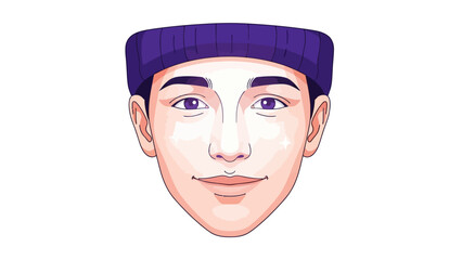 Pixel art portrait of a young man wearing a purple beanie