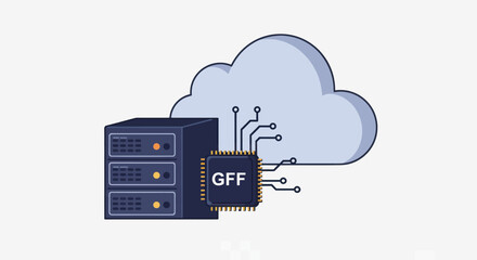 Server rack cloud icon and a chip labeled GFF on a white background