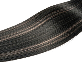 Fototapeta premium Long black hair with brown highlights isolated on transparent background for beauty