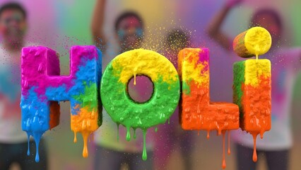 Vibrant happy holi celebration with colorful powder and joyful friends