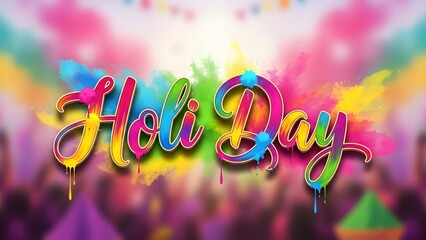 Vibrant happy holi celebration background with colorful text and bright hues
