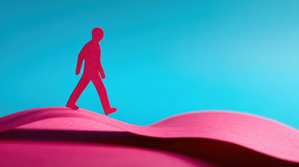 Walking human figure on paper petal pathway a journey of ethical progress and standards in a creative environment