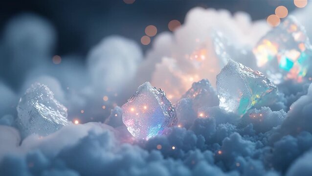 Sparkling Crystal Cubes on Soft Cloud Background