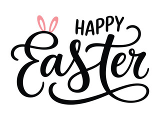 Obraz premium Happy Easter Hand Lettering Typography with Bunny Ears Illustration