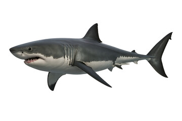 Obraz premium Underwater marine life concept featuring powerful great white shark side profile 3D art