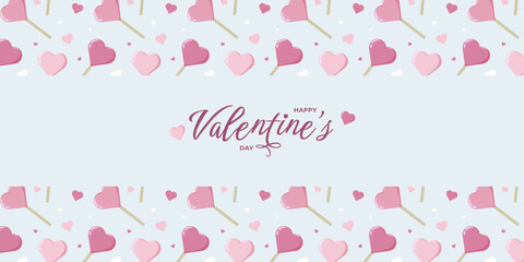 Valentine s Day design with heart lollipops, clouds, and Happy Valentine s Day text on blue