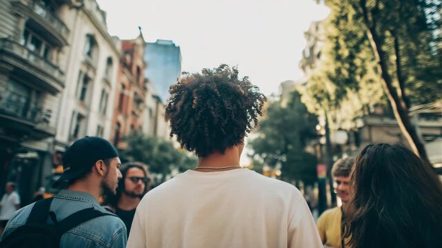 A group of young adults standing together on an urban street, friendship, diversity, social connection 