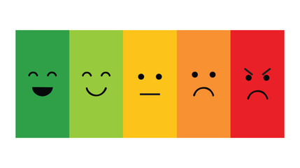 set feedback different face emotion review icon. Angry, sad, neutral, satisfied and happy emoticon set. vector illustration in flat style modern design. isolated on white background.