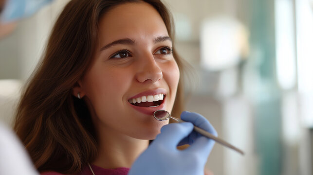 Faceless young female patient with open mouth during thorough dental inspection at professional dentist office oral cavity examination procedure professional checkup process