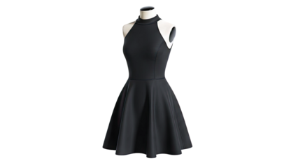 Black Sleeveless High Neck Skater Dress on Mannequin