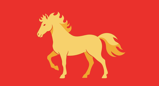 Golden horse silhouette on a vibrant red background symbolizing strength, freedom, and spirit, perfect for equestrian themes