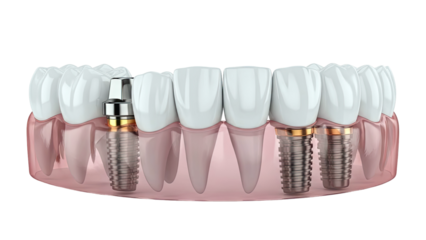 Dental implants supporting artificial teeth