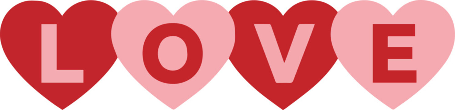 Red and pink hearts with the letter l overlapping the first heart