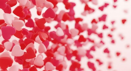 Abstract Red and Pink Heart Shapes Floating on White Background