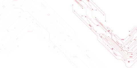 Vectors Abstract connecting red lines and dots. AIsolated abstract digital AI chip or semiconductor with circuit board wires and electronics components.