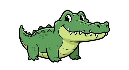Obraz premium A cute cartoon green alligator with a friendly smile and big eyes.