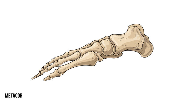 Stylized illustration of human foot bones labeled METACOR