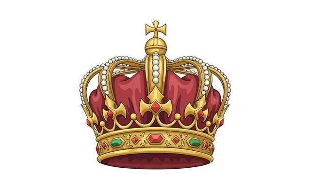 Gold royal crown with red velvet lining pearls and inset jewels