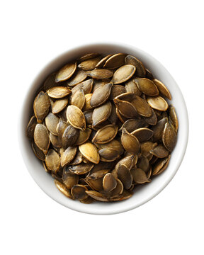 Roasted Pumpkin Seeds in White Bowl, Healthy Snack, Food Ingredient, Isolated on Transparent Background