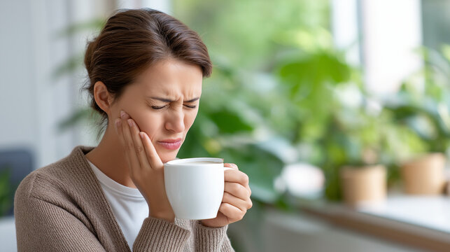Faceless disgruntled woman taking sip of hot coffee and feeling sudden sharp pain in teeth enamel hypersensitivity condition dental health complications temperature sensitivity