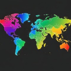 Vibrant world map with colorful gradient on black background