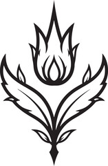 Black stylized flame with leaves on white background abstract