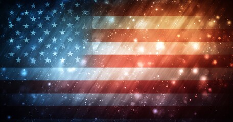 Radiant American Flag: A Burst of Stars and Stripes Blending with Light and Sparkle