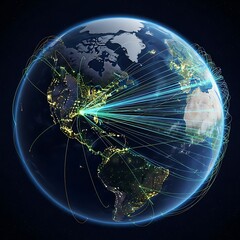 Global connections and international travel routes on a vibrant globe