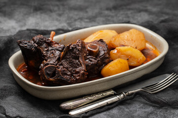 Chanfana a traditional Portuguese dish made of slow-cooked goat stewed in red wine