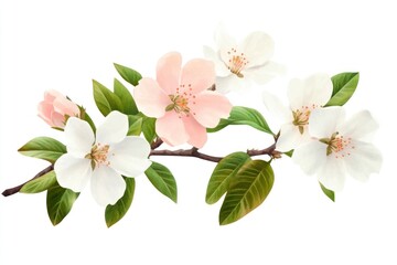 Naklejka premium Pink flowers illustration leaves leaf blossoms.
