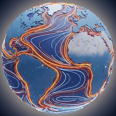 Vibrant global connections with dynamic orange and blue lines on earth