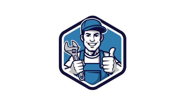 Skilled Plumber With Wrench Giving Thumbs Up.
