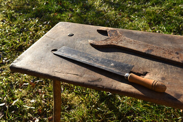 Vintage hand forged wrench and cleaver knife