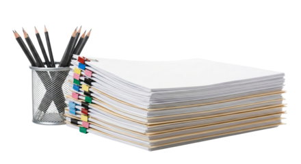 Stack of Papers with Pencils in Holder