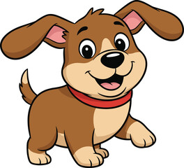 Cute happy cartoon puppy dog illustration smiling playful pet character isolated on white background vector design adorable kids mascot style