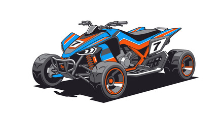 Blue and orange ATV on white background