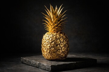 Gilded Pineapple on Stone Slab: Luxury, Opulence, and Tropical Exoticism