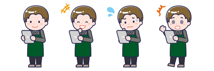 タブレットを使う「飲食店の店員」の男性