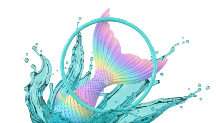 Mermaid Tail Splashing in Water with Teal Ring