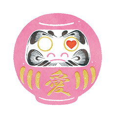 恋愛成就を願う片目の恋愛達磨イラスト｜縁結び・願掛けの日本縁起物素材