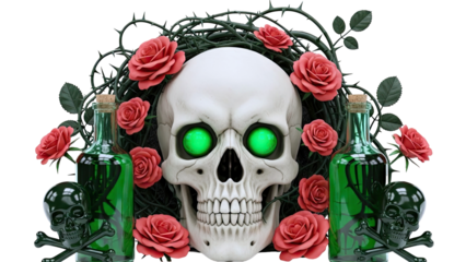 Skull, Roses, and Poison Bottles