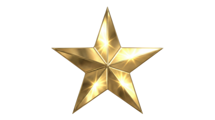 Shiny golden five-pointed star with brilliant reflections, symbolizing achievement and excellence