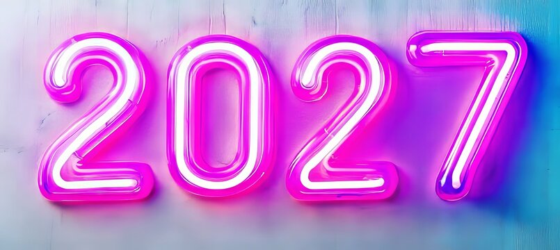 Vibrant Neon Glowing 2027 Graphic Design for New Year Celebration with Digital Calendar Elements