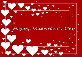 Romantic red Valentine&rsquo;s Day background with white hearts and decorative frame, suitable for greeting cards, banners, invitations and social media designs.