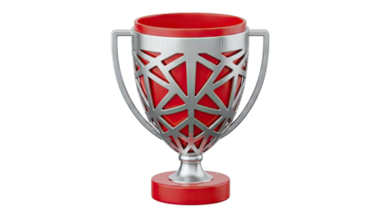 Modern Trophy with Red Interior and Geometric Silver Design