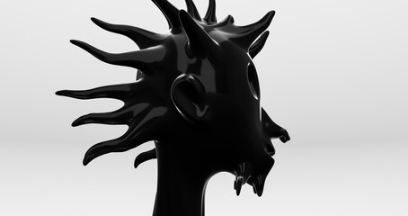 3d black creature head with spikes