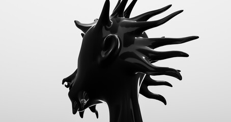 3d black creature head with spikes