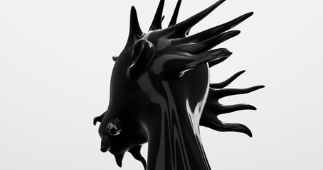 3d black creature head with spikes
