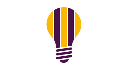Obraz premium Simplified illustration of a lightbulb with striped design. Features gold and purple colors on white