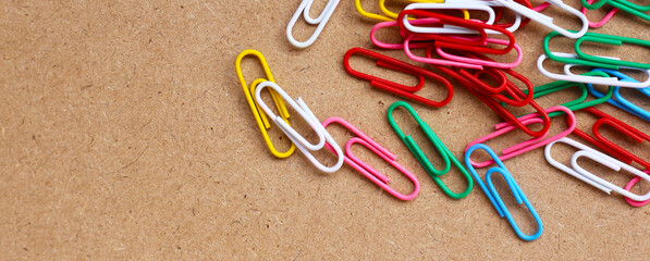 Colorful paper clips, Top view with copy space
